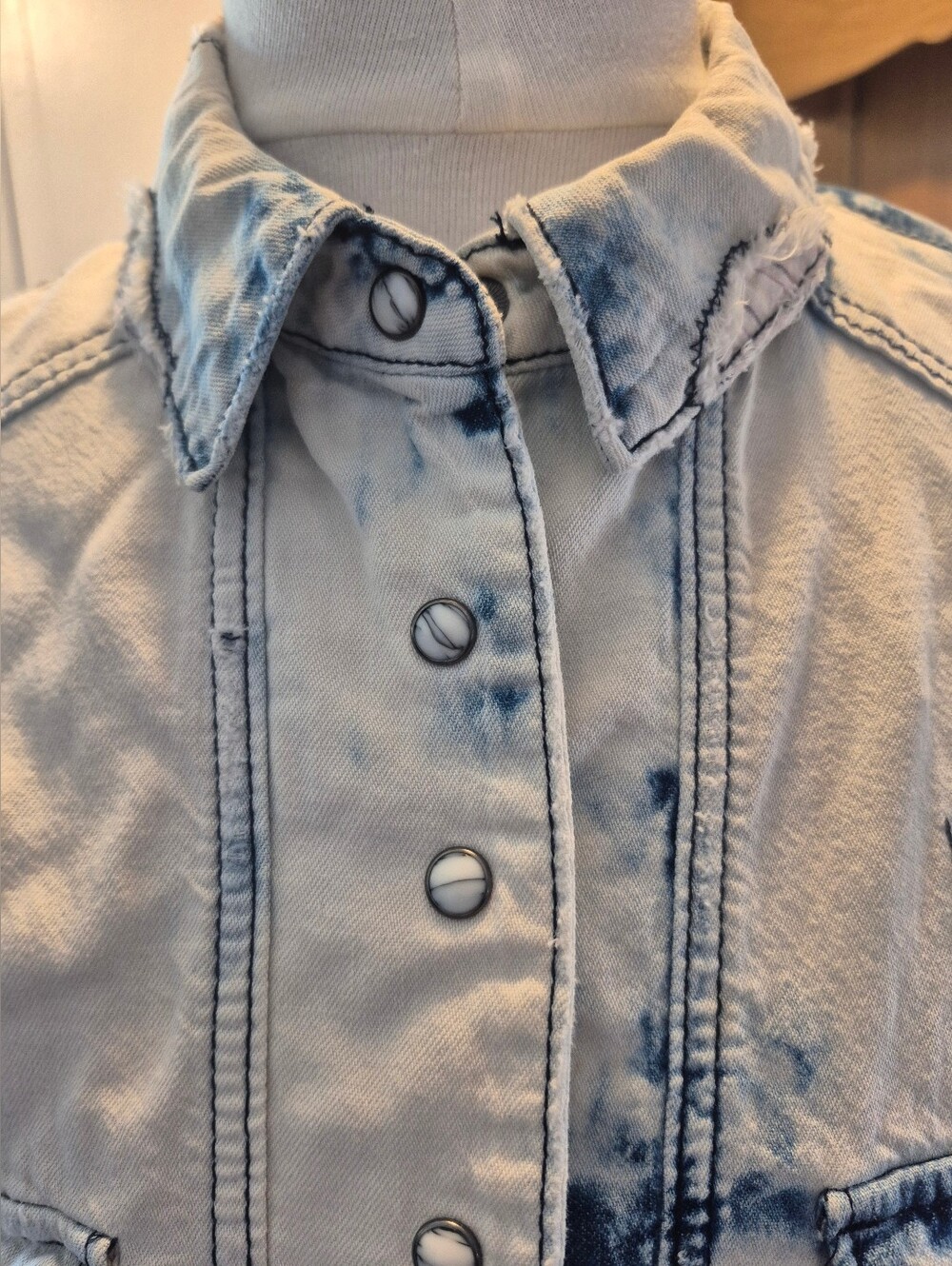 We The Free Lightwash Denim Jacket with Purple Floral Sleeves - Picture 3 of 9